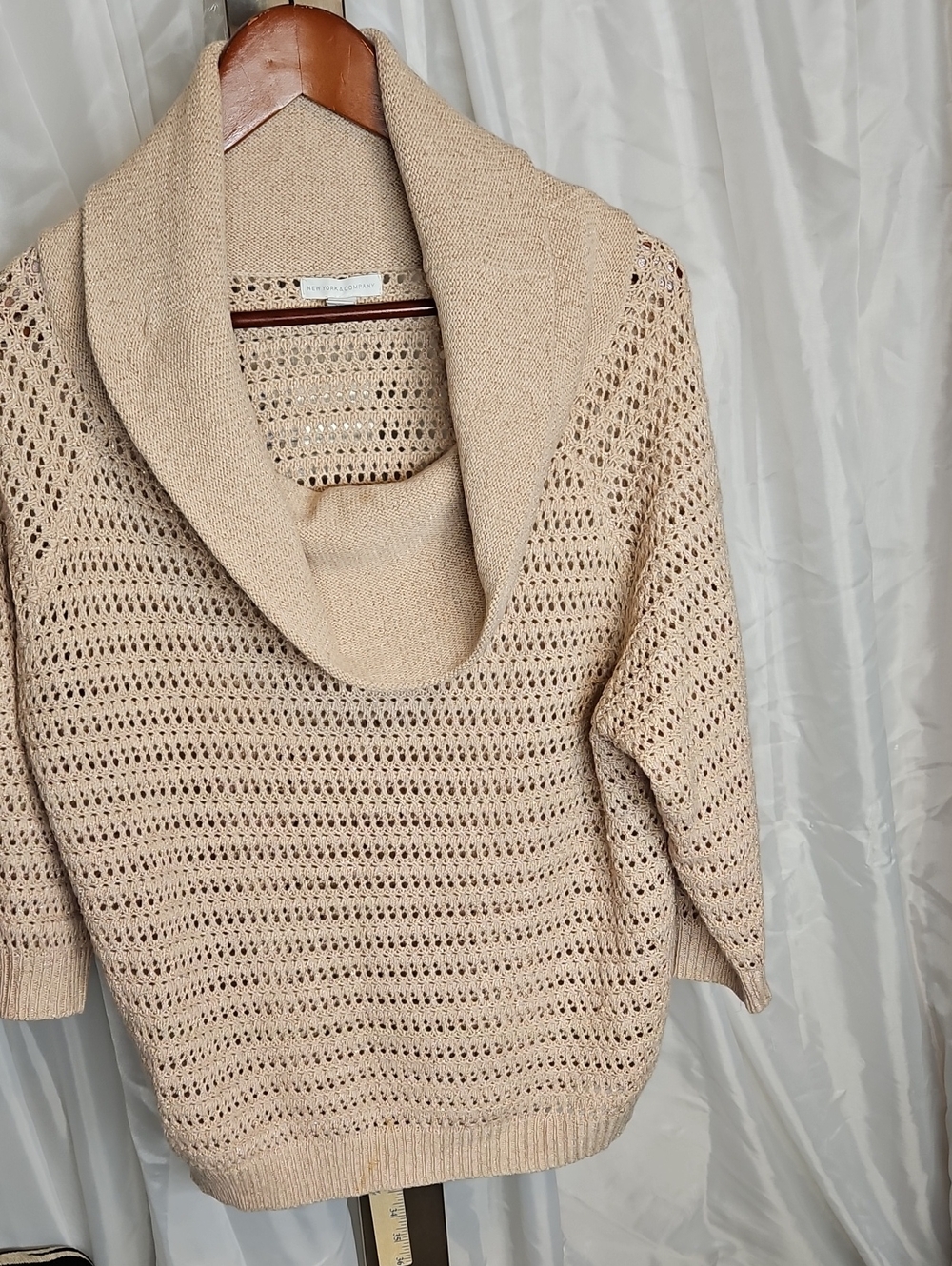 New York & Company Open-Knit Cowl Neck Sweater in Dusty Pink L